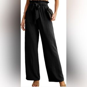 Iwollence Tie Waist Black Wide-Leg Pants
